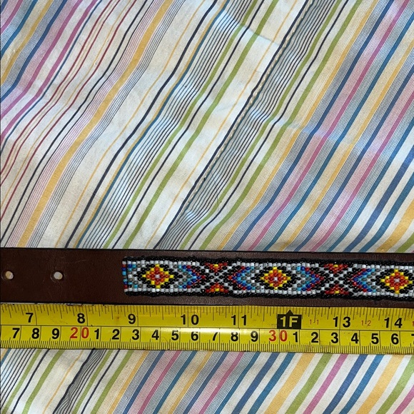 Brown Leather Geometric‎ Southwestern Beaded  Belt M - Picture 7 of 11